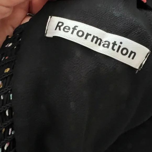 REFORMATION Polka Dot Confetti ELIN Square Neck Bow Shoulder Mini-Dress XS - Picture 8 of 8